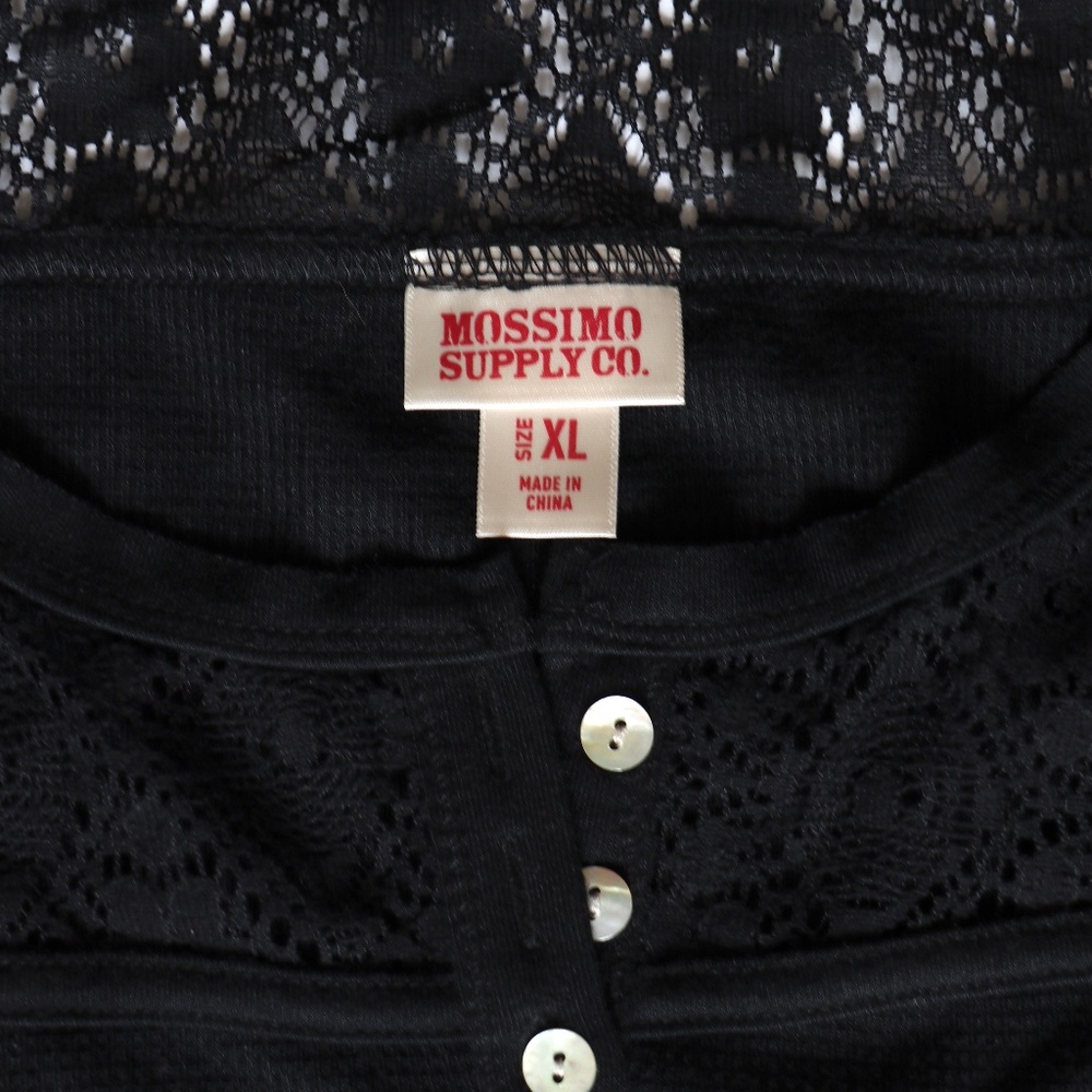 Long sleeve black thermal henley with lace detail - Picture 3 of 6